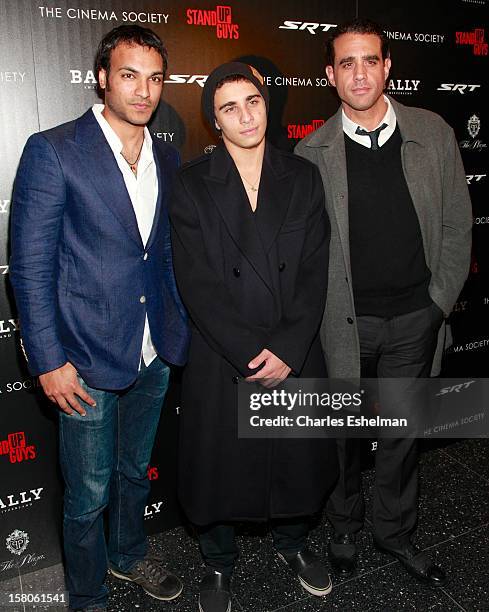 Actors Arjun Gupta, guest and Bobby Cannavale attend The Cinema Society With Chrysler & Bally Host The Premiere Of "Stand Up Guys" at The Museum of...