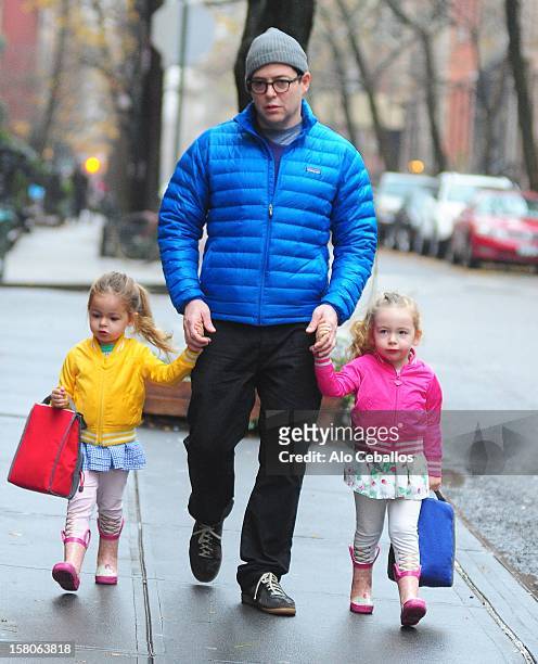 Matthew Broderick with daughters Marion Broderick and Tabitha Broderick are sighted in the West Village, Manhattan on December 10, 2012 in New York...