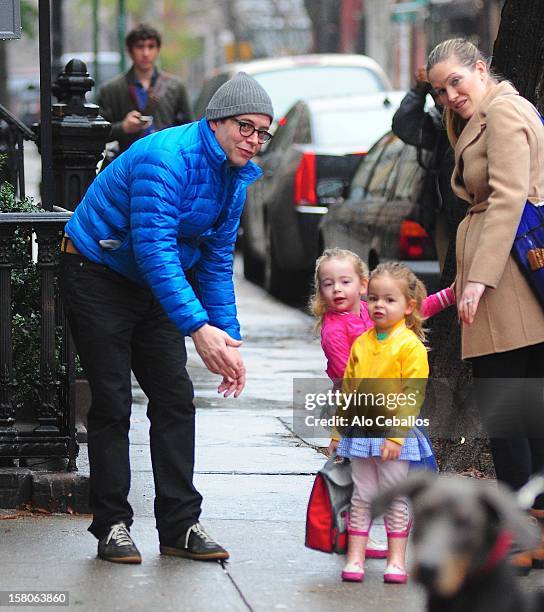 Matthew Broderick with daughters Marion Broderick and Tabitha Broderick are sighted in the West Village, Manhattan on December 10, 2012 in New York...