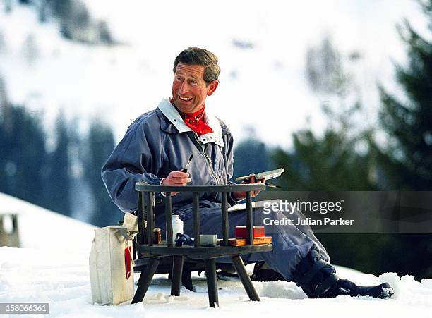 Prince Charles Painting With Watercolours In Klosters, Switzerland.