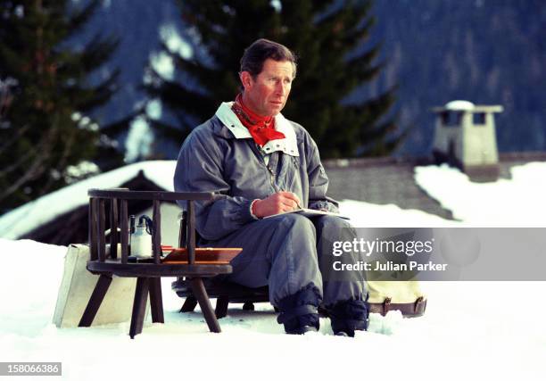 Prince Charles Painting With Watercolours In Klosters, Switzerland.