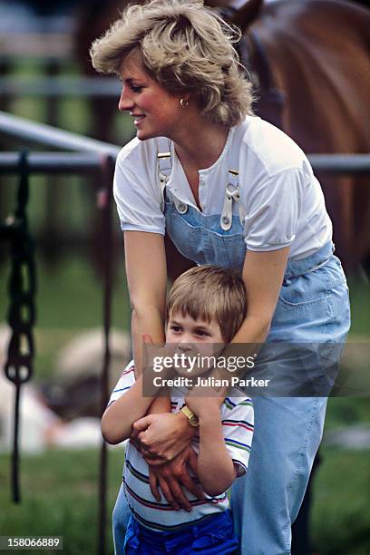 Diana, The Princess Of Wales, And Prince William, At A Polo Match, Smiths Lawn, Windsor.