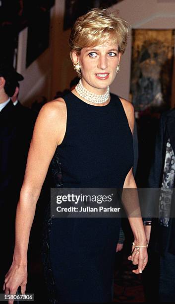 Diana, The Princess Of Wales, Attends A Buffet Dinner At The Grand Hotel, In Rimini, Italy.The Princess Was In Rimini To Receive A Humanitarian Award...