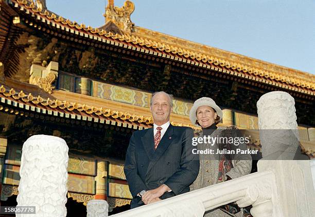 King Harald, And Queen Sonja Of Norway, State Visit To China, The King & Queen Take A Walk In The Forbidden City, In Beijing China.