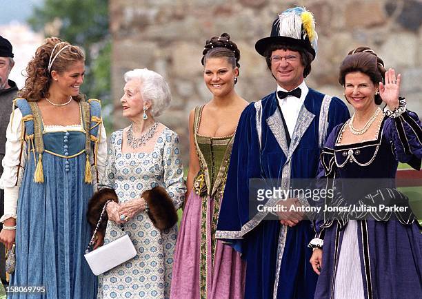 King Carl Gustav, Queen Silvia, Crown Princess Victoria, Princess Madeleine & Princess Lillian Attend A Performance At Gripsholm Castle During The...