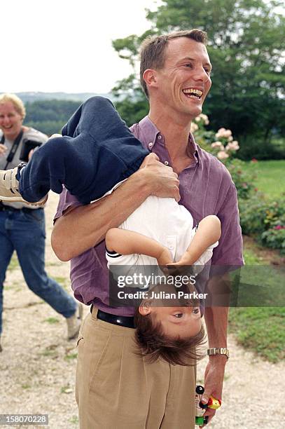 Prince Joachim, Princess Alexandra & Son Prince Nikolai Of Denmark At Their Summer House In Luzech, France. .