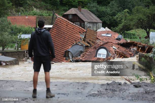 View of the damage due to the flood in Prevalje, Slovenia on August 06, 2023. The flood, which has occurred in Slovenia in the last days, continues...
