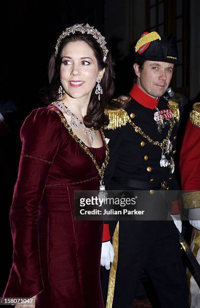 Crown Prince Frederik & Crown Princess Mary Attend The Traditional New Year Gala Dinner At Amalienborg Palace In Copenhagen, Denmark. .