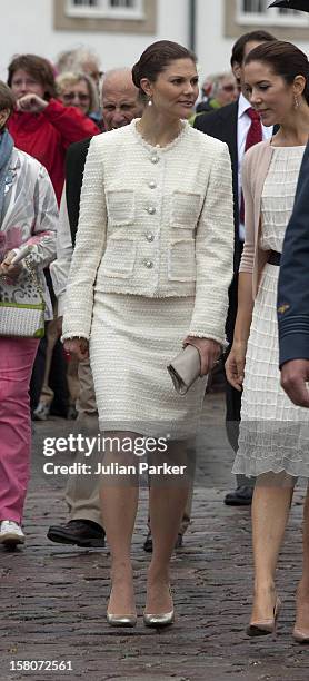 Crown Princess Victoria Of Sweden, And Crown Princess Mary Of Denmark Watch A Parade At Fredensborg Palace, To Celebrate Prince Henriks 75Th Birthday.