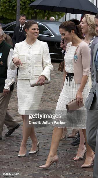 Crown Princess Victoria Of Sweden, And Crown Princess Mary Of Denmark At A Parade At Fredensborg Palace, To Celebrate Prince Henriks 75Th Birthday.