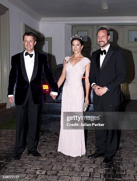 Crown Prince Frederik, And Crown Princess Mary Of Denmark Arrive With Crown Prince Haakon Of Norway To A Gala Banquet At Fredensborg Palace, Denmark,...