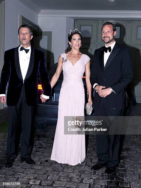 Crown Prince Frederik, And Crown Princess Mary Of Denmark Arrive With Crown Prince Haakon Of Norway At A Gala Banquet At Fredensborg Palace, Denmark,...