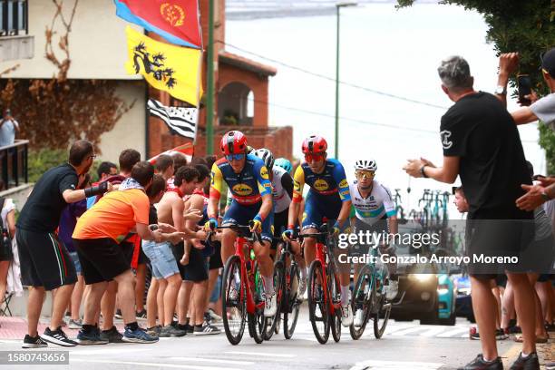 Toms Skujiņš of Latvia, Matteo Trentin of Italy and UAE Team Emirates, Tony Gallopin of France and Team Lidl - Trek, Alexey Lutsenko of Kazakhstan...