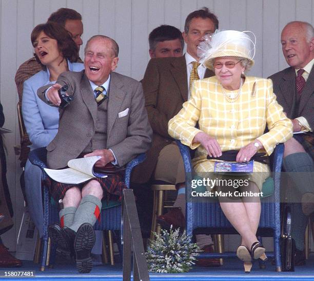 The Queen And The Duke Of Edinburgh, Prime Minister Tony Blair & Wife Cherie Attend The 2003 Highland Games In Braemar, Scotland. .