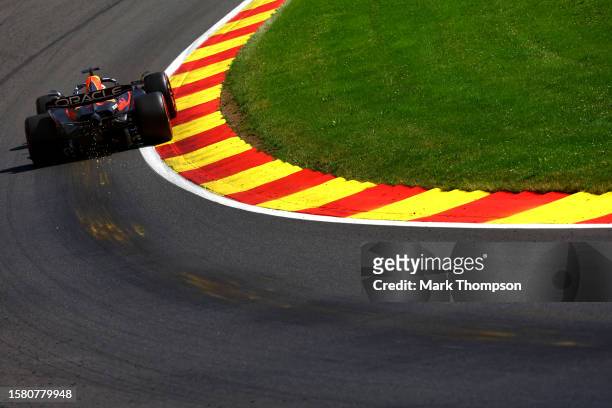 Max Verstappen of the Netherlands driving the Oracle Red Bull Racing RB19 on track during the F1 Grand Prix of Belgium at Circuit de...