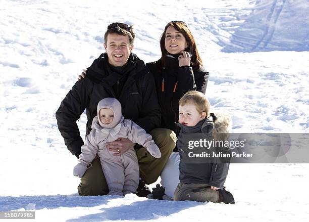 Crown Prince Frederik, And Crown Princess Mary Of Denmark, With Their Children Prince Christian , And Princess Isabella, In Verbier, Switzerland,...