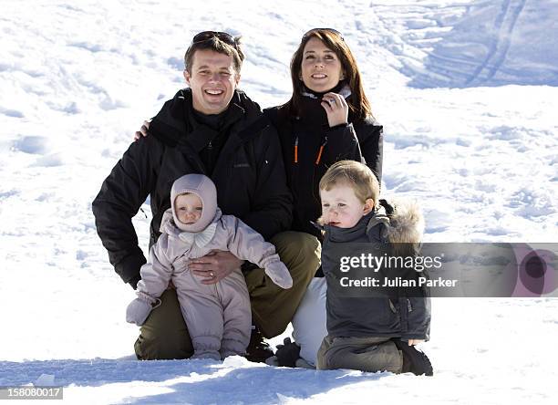 Crown Prince Frederik, And Crown Princess Mary Of Denmark, With Their Children Prince Christian , And Princess Isabella, In Verbier, Switzerland,...