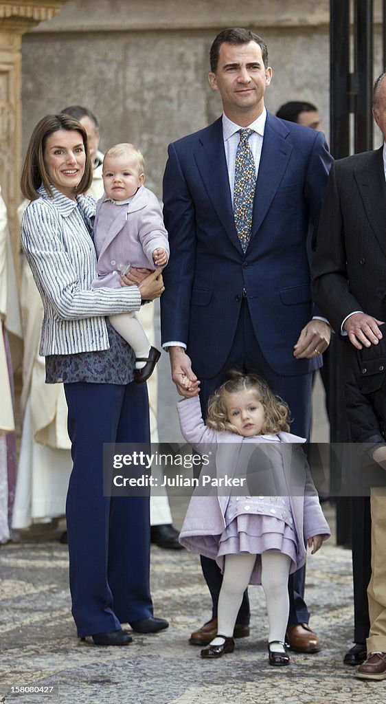 Spanish Royal Family Attend Easter Sunday Church Service - Mallorca