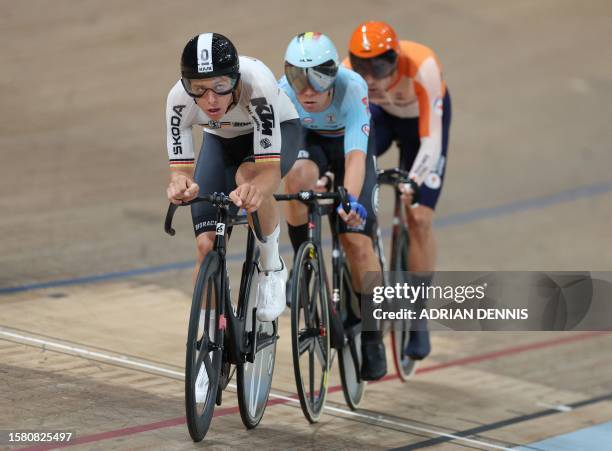 Germany's Tim Torn Teutenberg takes part in the men's Elite Omnium Scratch Race at the Sir Chris Hoy velodrome during the UCI Cycling World...