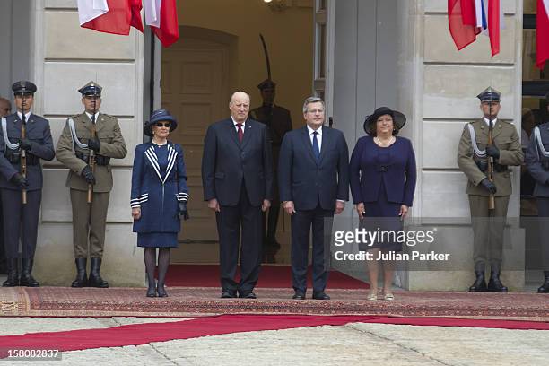 King Harald & Queen Sonja Of Norway During The Official Welcoming Ceremony At The Presidential Palace In Warsaw With The President Of Poland,...