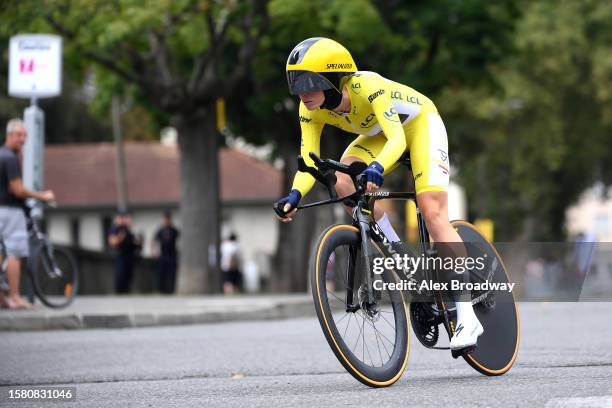 Demi Vollering of The Netherlands and Team SD Worx - Protime - Yellow leader jersey sprints during the 2nd Tour de France Femmes 2023, Stage 8 a...