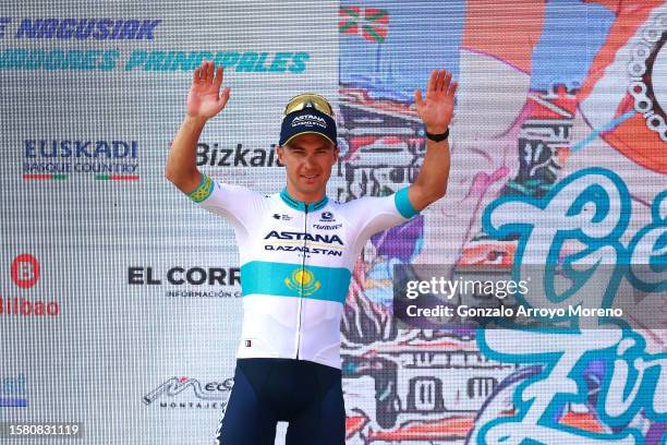 Alexey Lutsenko of Kazakhstan and Astana Qazaqstan Team celebrates at podium as race winner during the 78th Circuito de Getxo - Memorial Hermanos...