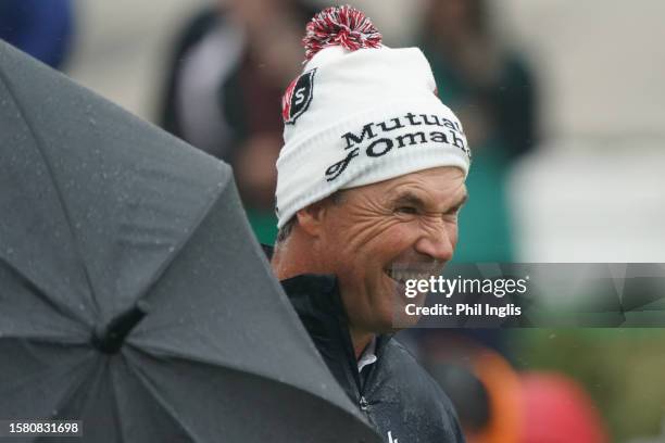 Padraig Harrington of Ireland in action during Day Four of The Senior Open Presented by Rolex at Royal Porthcawl Golf Club on July 30, 2023 in...