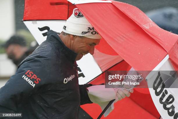 Padraig Harrington of Ireland in action during Day Four of The Senior Open Presented by Rolex at Royal Porthcawl Golf Club on July 30, 2023 in...