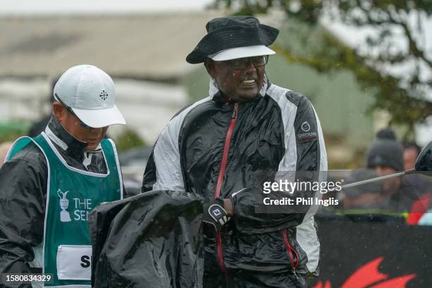 Vijay Singh of Fiji in action during Day Four of The Senior Open Presented by Rolex at Royal Porthcawl Golf Club on July 30, 2023 in Bridgend, Wales.