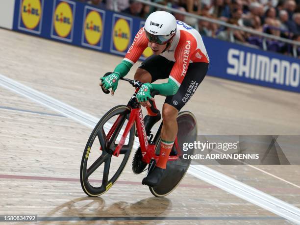 Portugal's Iuri Leitao wins the men's Elite Omnium Scratch Race at the Sir Chris Hoy velodrome during the UCI Cycling World Championships in Glasgow,...