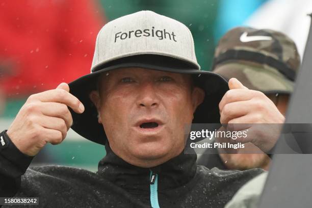 Greig Hutcheon of Scotland in action during Day Four of The Senior Open Presented by Rolex at Royal Porthcawl Golf Club on July 30, 2023 in Bridgend,...