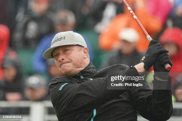 Greig Hutcheon of Scotland in action during Day Four of The Senior Open Presented by Rolex at Royal Porthcawl Golf Club on July 30, 2023 in Bridgend,...