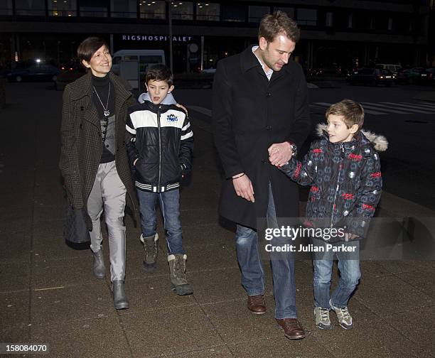 Alexandra, Countess Of Frederiksborg, With Her Children, Prince Nikolai, And Prince Felix, And Her Husband, Martin Jorgensen, After Their Visit To...