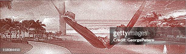 woman relaxing in hammock - infinity pool stock illustrations