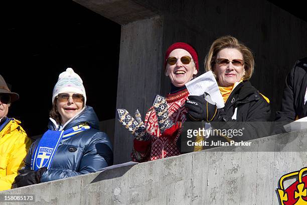 Queen Silvia Of Sweden, Queen Margrethe Of Denmark, Queen Sonja Of Norway, Attend The World Nordic Ski Championships, At Holmenkollen, Oslo.