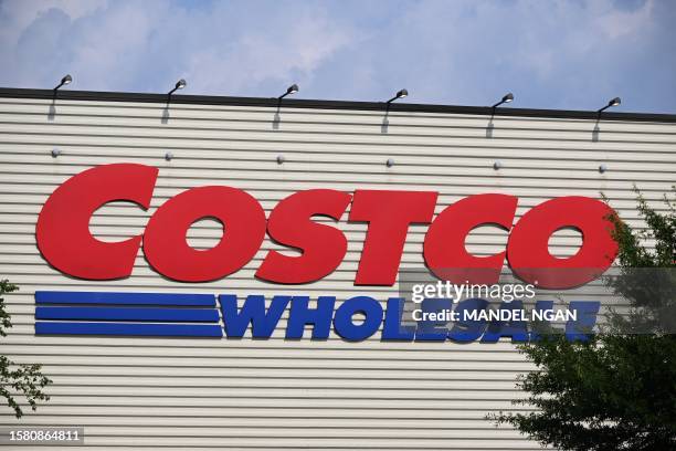 Costco Wholesale warehouse sign is seen outside of a store in Silver Spring, Maryland, on August 5, 2023.