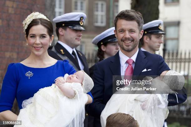 Crown Princess Mary And Crown Prince Frederik Of Denmark At The Christening Of Their Twins, At Holmens Church, Copenhagen.The Twins Were Christened,...