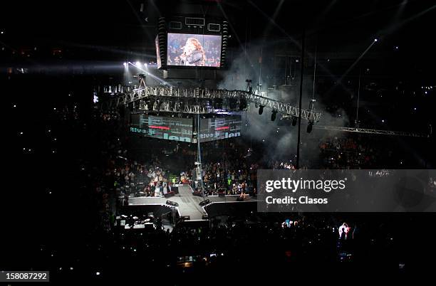 Mexican singer Jenni Rivera sings during her last concert at the Arena Monterrey on December 08, 2012 in Monterrey, Mexico. Hours after the show the...