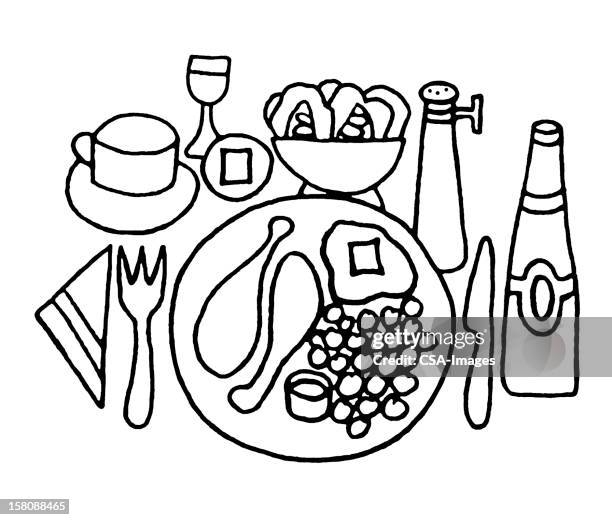 dinner place setting - drum sticks on white stock illustrations