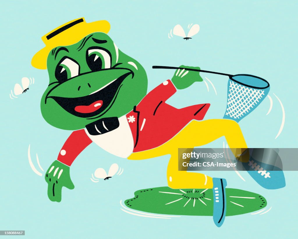 Leaping Frog Catching Flies