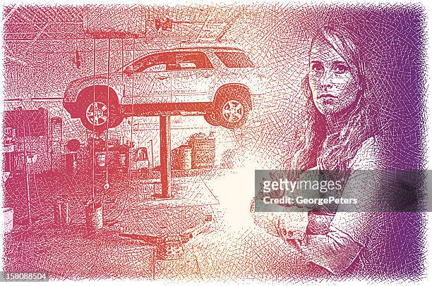 car repair - looking at camera stock illustrations