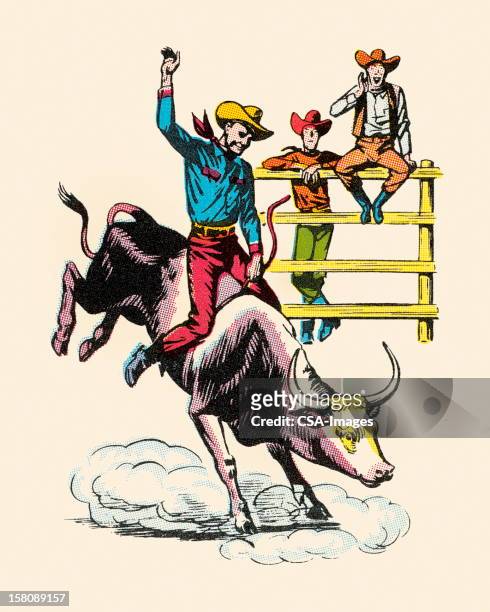 ilustrações de stock, clip art, desenhos animados e ícones de cowboy equitação resistindo de bois - bull riding