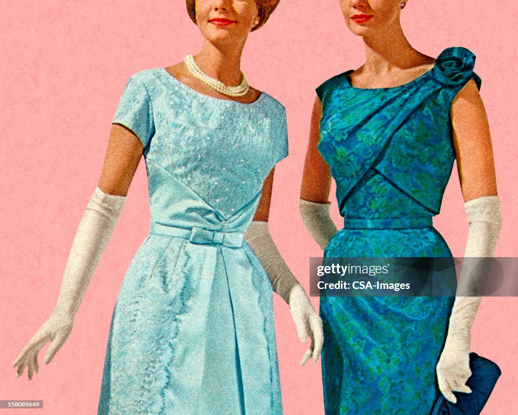 Two Women Wearing Evening Gowns