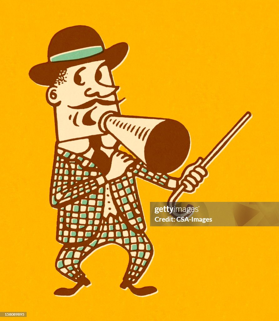 Carnival Barker With Cane and Megaphone