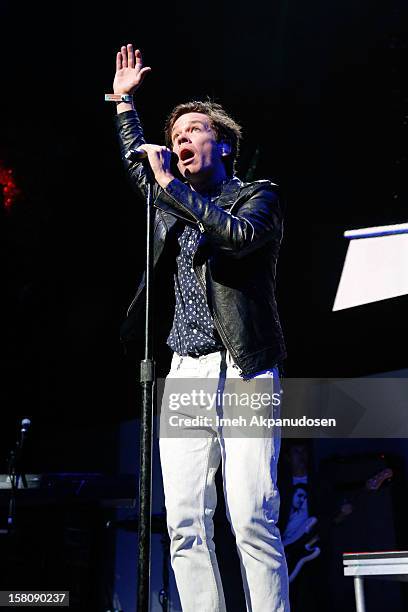 Singer Nate Ruess of Fun. Performs onstage at the 23rd Annual KROQ Almost Acoustic Christmas at Gibson Amphitheatre on December 9, 2012 in Universal...