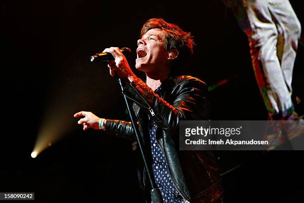 Singer Nate Ruess of Fun. Performs onstage at the 23rd Annual KROQ Almost Acoustic Christmas at Gibson Amphitheatre on December 9, 2012 in Universal...