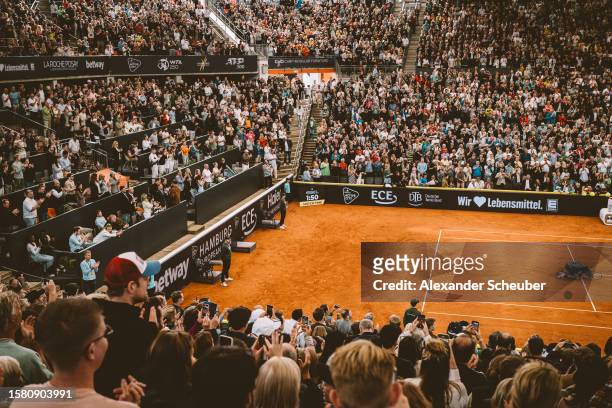 Alexander Zverev of Germany celebrates winning during day eight of the Hamburg European Open 2023 at Rothenbaum on July 29, 2023 in Hamburg, Germany.
