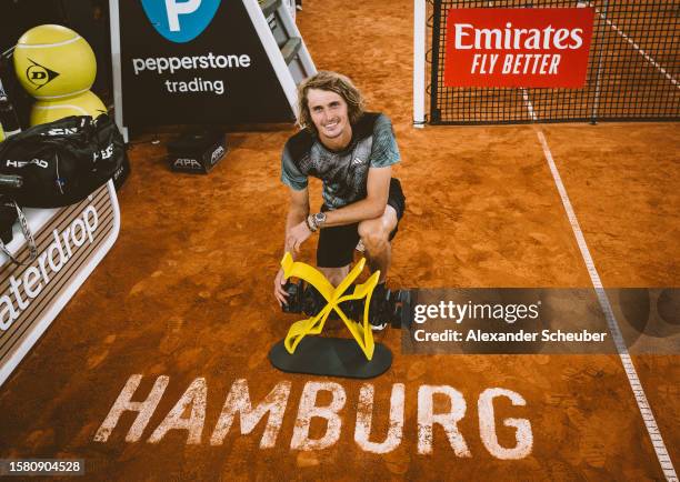 Alexander Zverev of Germany celebrates winning during day eight of the Hamburg European Open 2023 at Rothenbaum on July 29, 2023 in Hamburg, Germany.