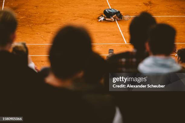 Alexander Zverev of Germany celebrates winning during day eight of the Hamburg European Open 2023 at Rothenbaum on July 29, 2023 in Hamburg, Germany.