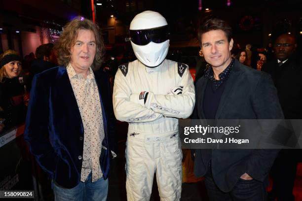 James May, The Stig and Tom Cruise attend the world premiere of "Jack Reacher" at The Odeon Leicester Square on December 10, 2012 in London, England.